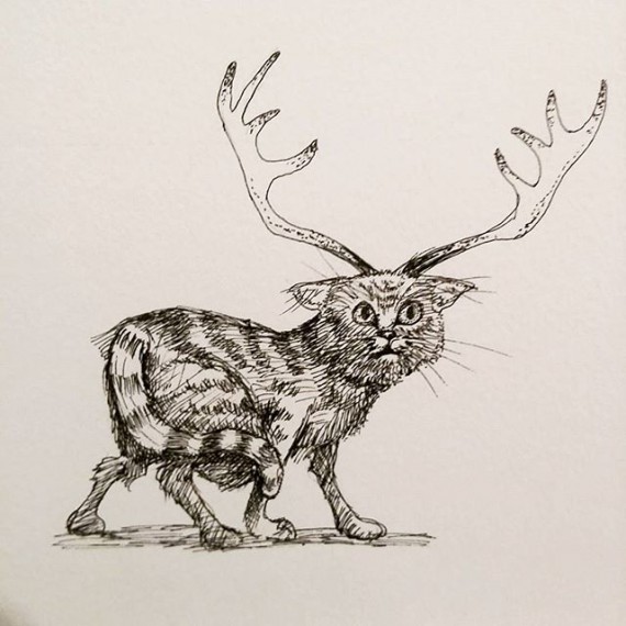 MEOW! today’s sketch! In #cat #antlers #cryptid #sketchaday #fantasyart #penandink #sketchbook #moleskine