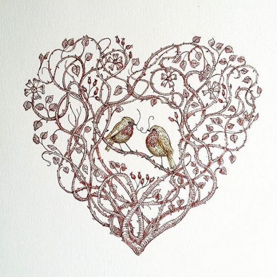 Happy Valentine's day. #valentines #sketchaday #drawing #penandink #rose #robin #bird #heart #penandink #rohrerandklingner #rotring