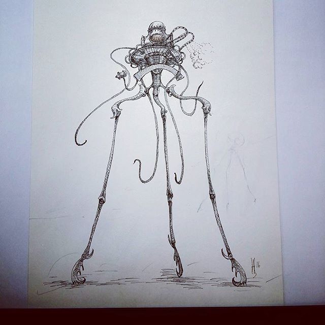 Martian Tripod Queen. Today's sketch. #sketchaday #sketch #sketchbook #martian #tripod #hgwells #waroftheworlds #penandink #rohrerandklingner #dalerrowney #illustration #bookillustration #rotring #fineliner #scifi #robot #mecha #steampunk