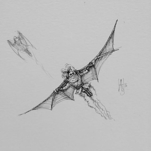 Steam-jet bat men . Today's sketch. #sketchaday #sketch #sketchbook #cloudtoparchipelago #penandink #rohrerandklingner #dalerrowney #illustration #bookillustration #steampunk #steam #fantasyart #fineliner