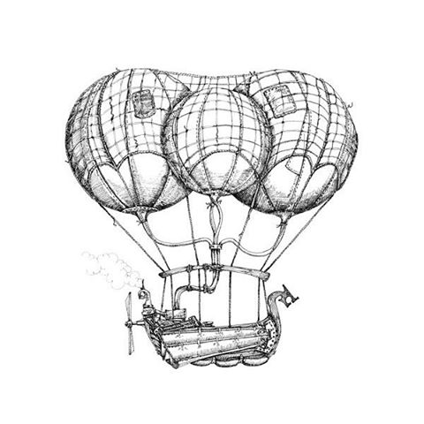 Amaryn's Dirigible drawing. #penandink  #airship #hotairballoon #steampunk #rotring #rohrerandklingner #dalerrowney #fineliner #cloudtoparchipelago #fantasyart #steam