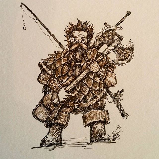 A portrait of a friend's RPG character. Small commission which I drew today. #dandd #rpg #inktober #penandink #penandinkdrawing #dwarves #dwarf #dwarffortress #fineliner #rohrerandklingner #rotring #aristo #fighter #fishingrod