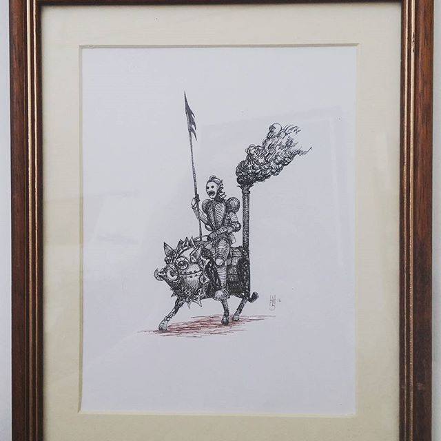 This framed original drawing (by me)  is available for £50. Comment or pm me. #steampower #steampunk #fantasyart #rotring #aristo #cavalry #knight #fineliner #originalart