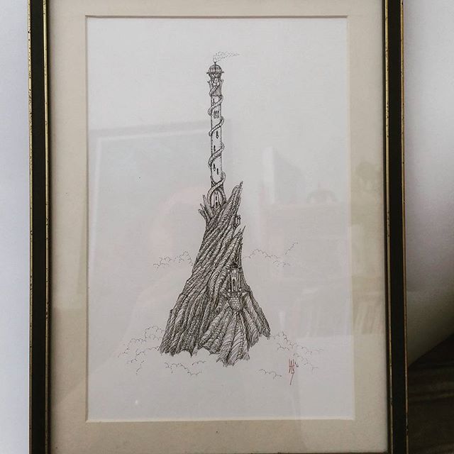 Framed original art for sale! Pen and ink.. pm or comment. £50. #cloudtoparchipelago #fantasyart #steampunk  #fantasy #penandink #penandinkdrawing #rotring #aristo #illustration #originalart #originalartwork