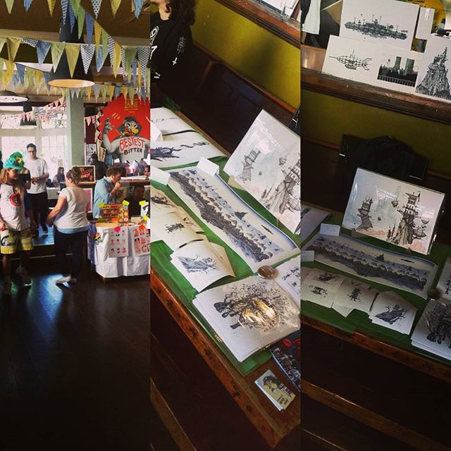 Selling my wares at @fairplaybrighton. #illustration #artfair #brightonfringe #brightonfestival #penandink #printmaking #cloudtoparchipelago #lastoneingame #fantasyart #steampunk