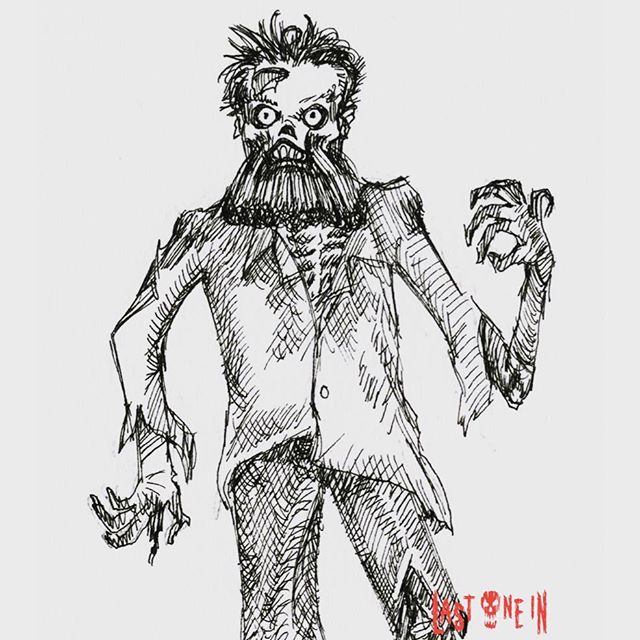 Zombie sketchbook drawing for @lastonein_game , our zombie card game. Now live on #kickstarter! https://tinyurl.com/y7actuzt #penandink #sketch #zombies #undead #cardgame #boardgame #tabletop #gamesnight #horrorart #zombieapocalypse #survivalhorror