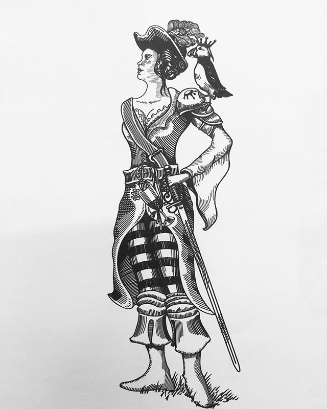 Some recent work for a pitch. #pirate #pirategirl #digitalillustration #woodcutstyle #adobeillustrator #illustration