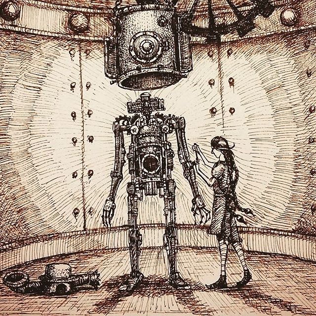 Naked automaton sketch from 2016. #automaton #robot #sciencegirl #engineergirl #tinkering #penandink #sketch #illustration #bookillustration #steampunk #fantasy #scifi #rohrerandklinger