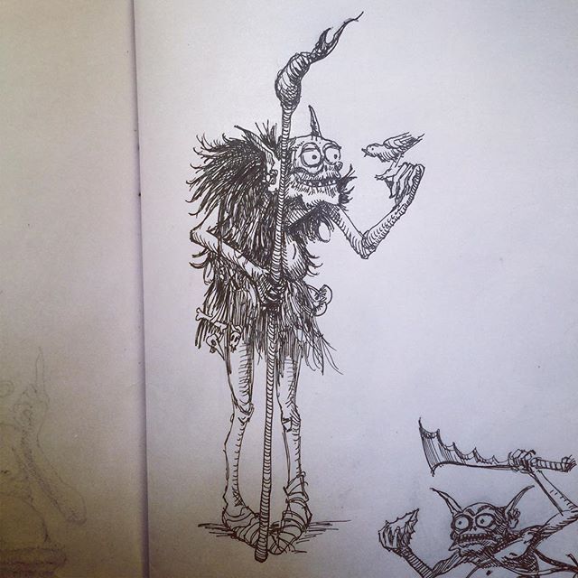 A Goblin Shaman sketch #goblin #RPG #dungeonsanddragons #inkdrawing #penandink #characterdesign #sketchbook #sketch #fountainpen #carbonink #fantasyart #tabletop