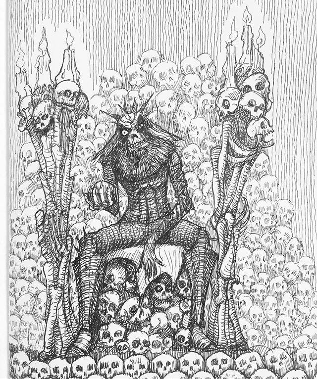 Sketchbookery. Kind of the dead #penandink #undead #fountainpen #carbonink #rotring #fantasyart #zombie #skulls #bones #kingofthedead #cirithungol