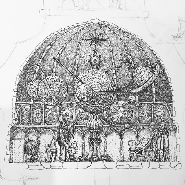 The Astromancer’s Chamber in The Sorcerer’s Enclave I’m working on at the moment. #wizard #dungeonsanddragons #mage #penandink #fantasyart #rotring #illustration #magicuser #warhammer #oldhammer